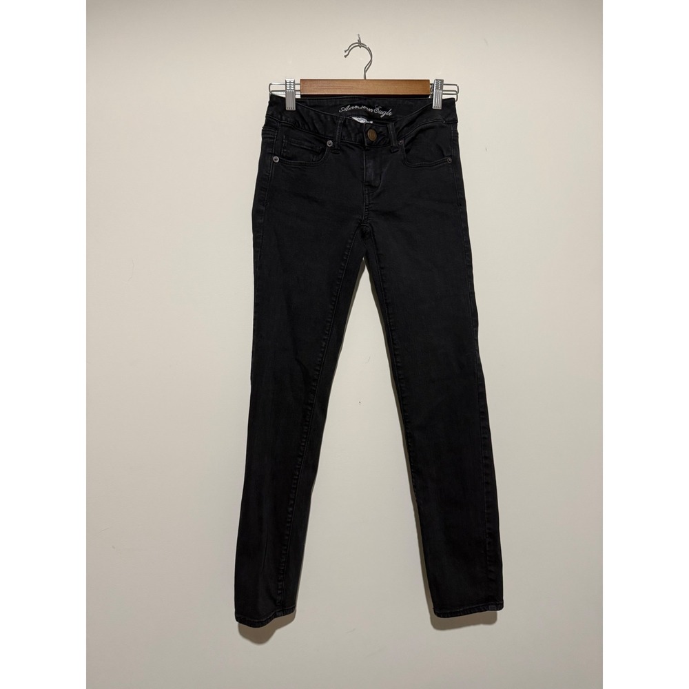 American Eagle Super Stretch Skinny Jeans Black Low Rise Size 2 Short